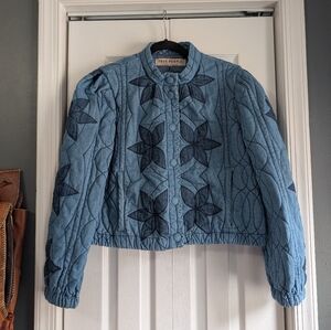Free People Quinn Quilted Jacket Blue Denim Size S